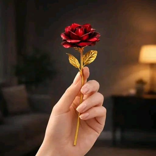 Valentine Day Special Artificial Red Rose Flower with Golden Stem