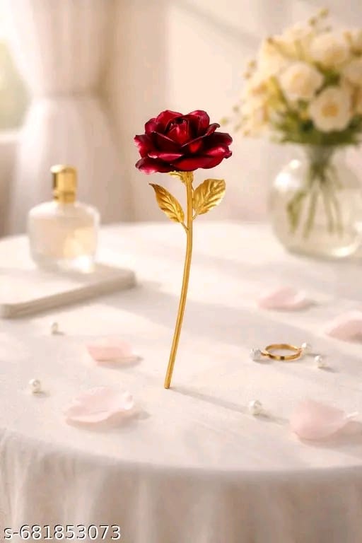 Valentine Day Special Artificial Red Rose Flower with Golden Stem
